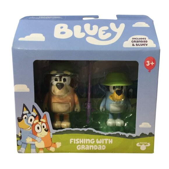 BLUEY Fishing with Grandad Bingo Bluey Character Figures Set of 2 - Picture 2 of 3